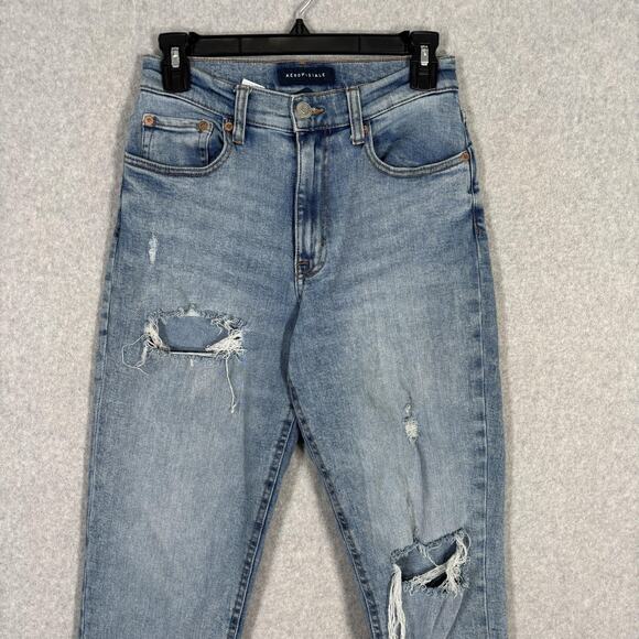 Aeropostale Curvy Mom Jean Size 4 High Rise Distressed Ripped Holes Raw Fray Hem - Picture 2 of 10